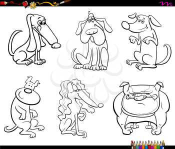 Black and White Cartoon Illustration of Comic Dogs Pet Animal Characters Set Coloring Book