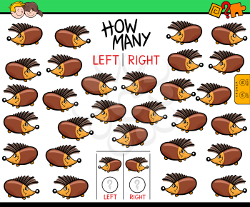 Cartoon Illustration of Educational Game of Counting Left and Right Oriented Pictures for Children with Funny Hedgehog Character