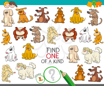 Cartoon Illustration of Find One of a Kind Picture Educational Activity Game for Children with Dogs Animal Characters