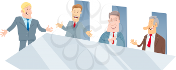 Cartoon Illustration of Board of Directors or Businessmen Meeting