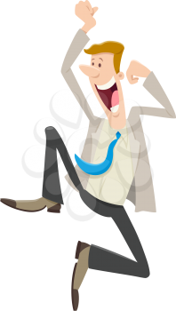 Cartoon Illustration of Happy Running Man or Businessman Character