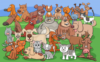 Cartoon Illustration of Cats and Dogs Animal Comic Characters Group