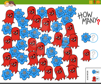 Illustration of Educational Counting Task for Children with Funny Monsters Characters