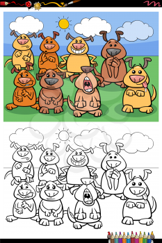 Cartoon Illustration of Funny Dogs Pets Animal Characters Group Coloring Book Page