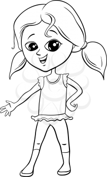 Black and White Cartoon Illustration of Cute Elementary Age or Preschool Girl Comic Character Coloring Book Page