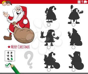 Cartoon illustration of finding the right picture to the shadow educational task for children with Santa Claus Christmas character