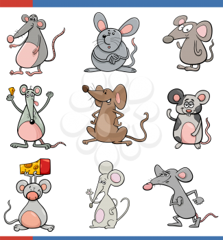 Cartoon illustration of funny mice comic animal characters set