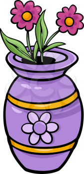 Cartoon illustration of vase with flowers object clip art