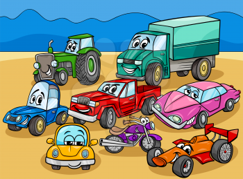 Cartoon Illustration of Cars and Vehicles Comic Characters Group