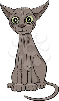 Cartoon Illustration of Sphynx Purebred Cat Comic Animal Character