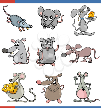 Cartoon illustration of mice comic animal characters set