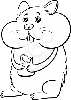 Black and white cartoon illustration of funny hamster animal character coloring book page