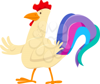 Cartoon Illustration of Funny Rooster Farm Animal Character