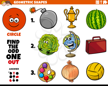 Cartoon Illustration of Circle Geometric Shape Educational Odd Obe Out Task for Children