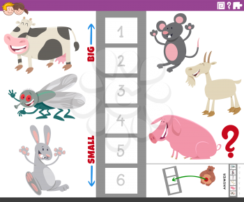 Cartoon Illustration of Educational Game of Finding the Largest and the Smallest Animal Species with Funny Characters for Children