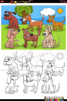Cartoon Illustration of Funny Dogs and Puppies Animal Characters Group Coloring Book Page