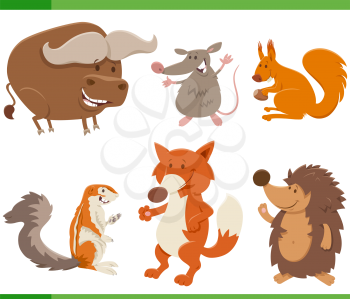 Cartoon Illustration of Cute Wild Animal Comic Characters Set