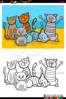 Cartoon Illustration of Funny Cats Animal Characters Coloring Book Activity