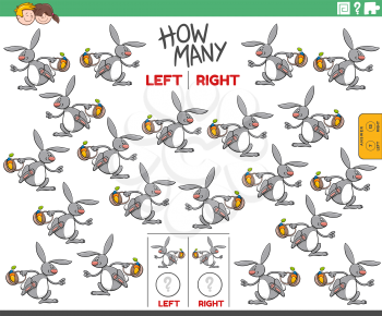 Cartoon Illustration of Educational Game of Counting Left and Right Oriented Pictures of Easter Bunny Character