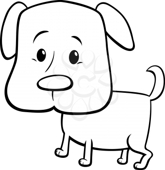 Black and White Cartoon Illustration of Cute Puppy Dog Comic Animal Character Coloring Book Page