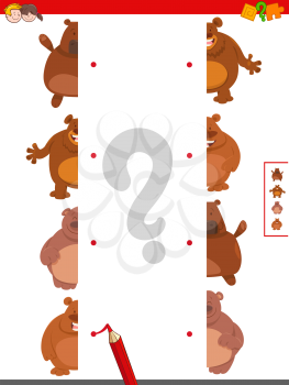 Cartoon Illustration of Educational Game of Matching Halves of Cute Bears Animal Characters