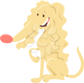 Cartoon Illustration of Happy Female Beige Dog Domestic Animal Character