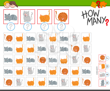 Illustration of Educational Counting Task for Children with Funny Cartoon Cat Characters