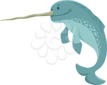Cartoon Illustration of Funny Narwhal Sea Mammal Animal Character