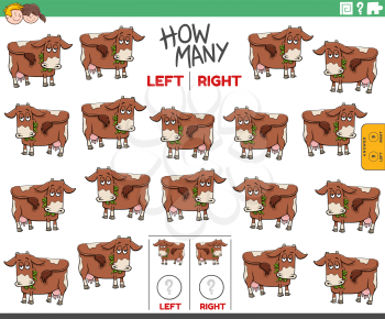 Cartoon Illustration of Educational Task of Counting Left and Right Oriented Pictures of Cow Farm Animal Character