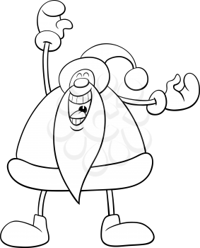 Black and White Cartoon Illustration of Happy Santa Claus Christmas Character Coloring Book Page