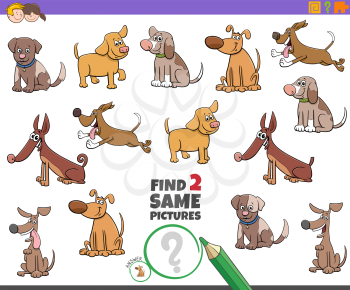 Cartoon Illustration of Finding Two Same Pictures Educational Activity Game for Children with Dogs and Puppies Animal Characters