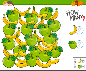 Illustration of Educational Counting Task for Children with Apples and Bananas