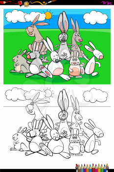 Cartoon Illustration of Funny Rabbits Animal Characters Coloring Book Activity