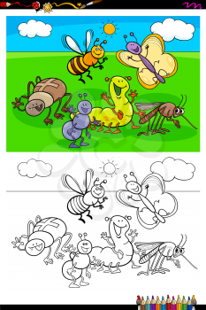 Cartoon Illustration of Funny Insects Animal Characters Coloring Book Activity