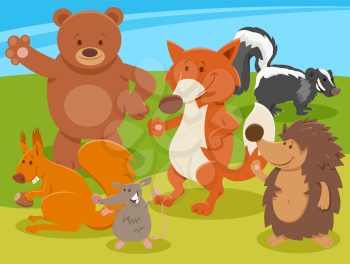 Cartoon Illustration of Happy Wild Animals Comic Characters Group