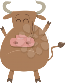 Cartoon illustration of happy bull farm animal character