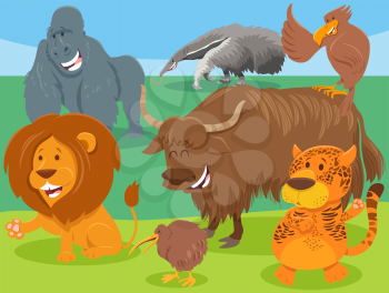 Cartoon Illustration of Funny Wild Animals Comic Characters Group
