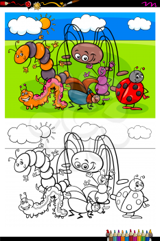 Cartoon Illustration of Funny Insects and Bugs Animal Characters Coloring Book Activity
