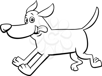 Black and White Cartoon Illustration of Happy Running Dog Comic Animal Character Coloring Book Page