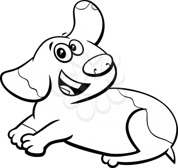 Black and White Cartoon Illustration of Happy Puppy Dog Comic Animal Character Coloring Book Page