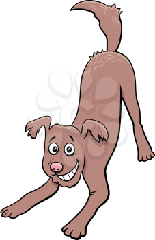 Cartoon Illustration of Happy Playful Dog Comic Animal Character