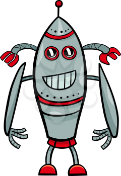 Cartoon Illustration of Funny Robot Science Fiction Comic Character