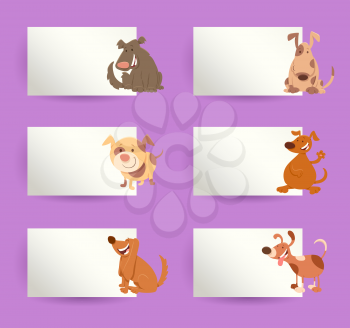 Cartoon Illustration of Funny Dogs or Puppies with White Cards or Boards Greeting or Business Card Design Collection