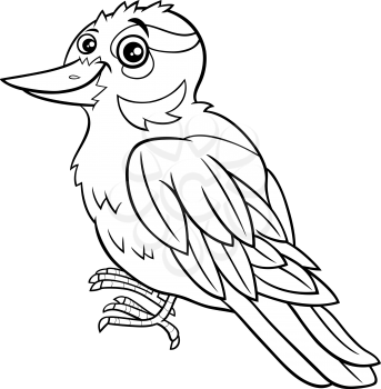 Black and white cartoon illustration of funny xenops bird animal character coloring book page