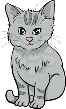 Cartoon illustration of cute gray kitten comic animal character