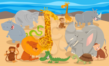 Cartoon Illustration of Funny Wild Animal Characters Group