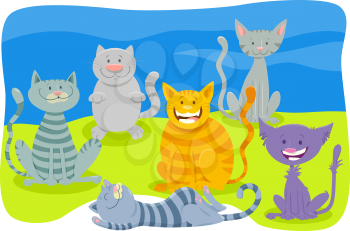 Cartoon Illustration of Funny Cats and Kittens Domestic Pet Animal Characters Group