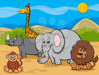 Cartoon Illustration of Wild Safari Animals Comic Characters Group