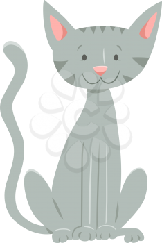 Cartoon Illustration of Happy Gray Cat or Kitten Animal Character