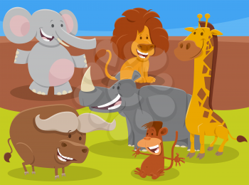 Cartoon Illustration of Funny Wild African Animal Comic Characters Group